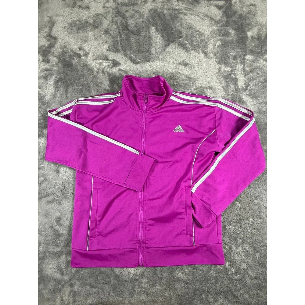 Adidas Kids Track Jacket Purple Full Zip 3 Stripe Activewear Size 14 - Picture 2 of 8